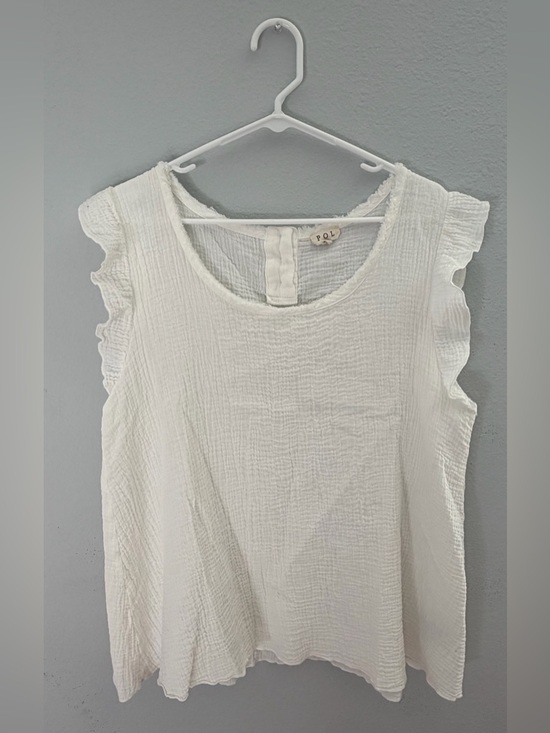 POL Tops - POL White Ruffle Sleeve Linen Textured Camisole- Size Large